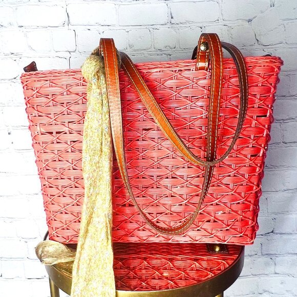 Patricia Nash Handbags - Patricia Nash "Talara" Woven Straw Tote with Scarf, Dusty Orange